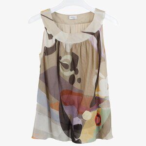 Akris Abstract Earth Tones Print Sleeveless Blouse